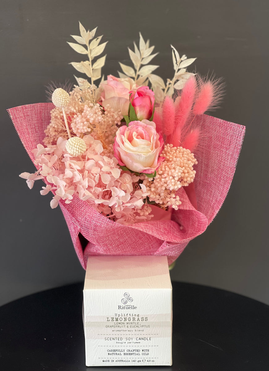 Pastel Pink Dried Flowers with Rituelle Candle I Do Flowers Cairns