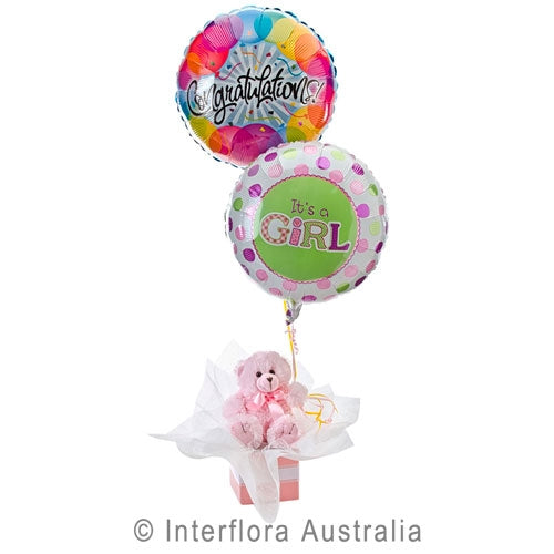 Teddy and Balloons Baby Girl (Classic)