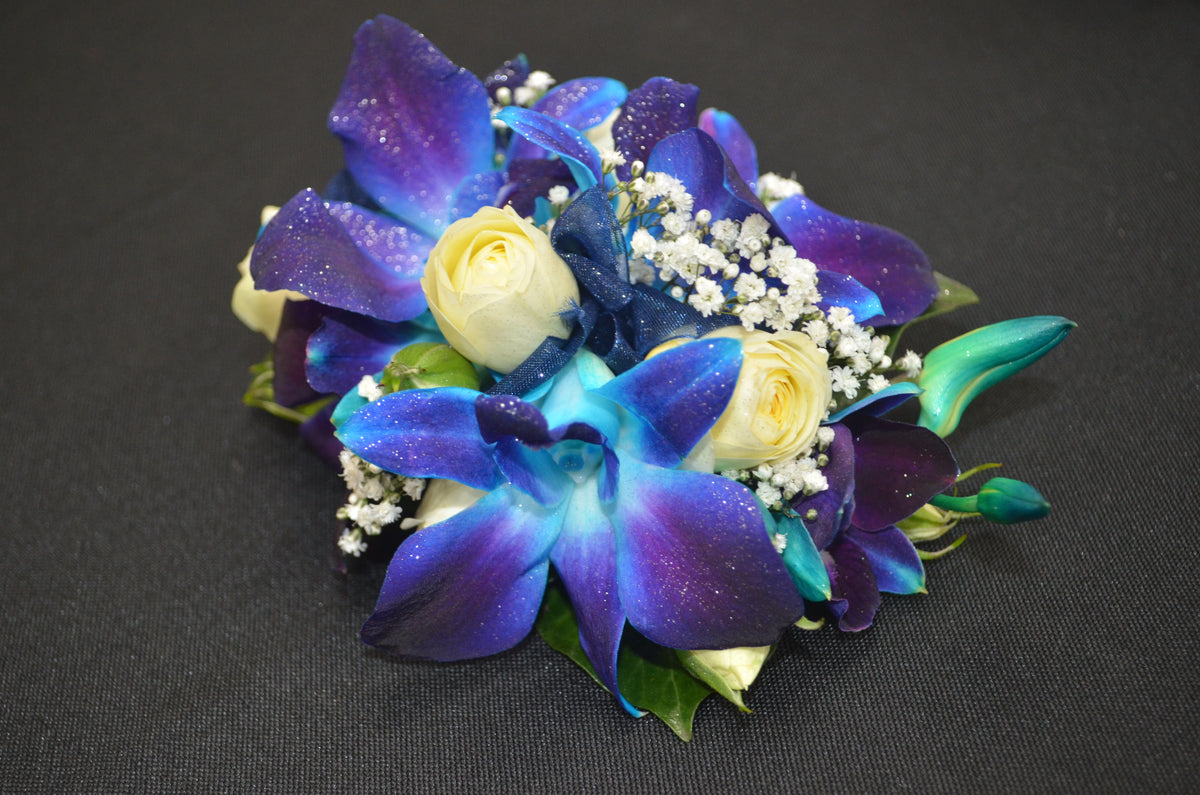Blue Orchid Corsage & Buttonhole I Do Flowers Cairns