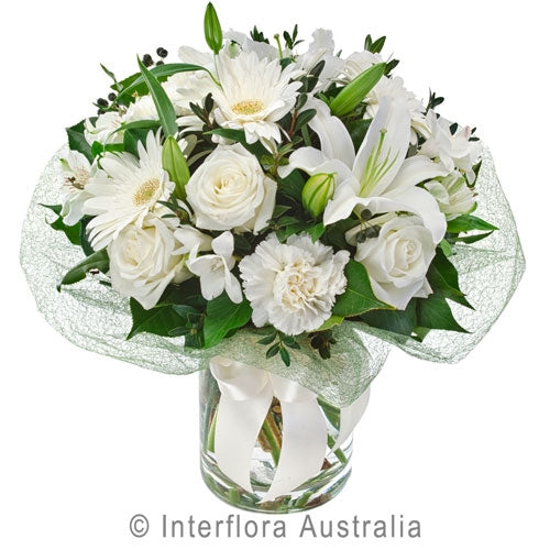 Mixed White Blooms in Glass Vase