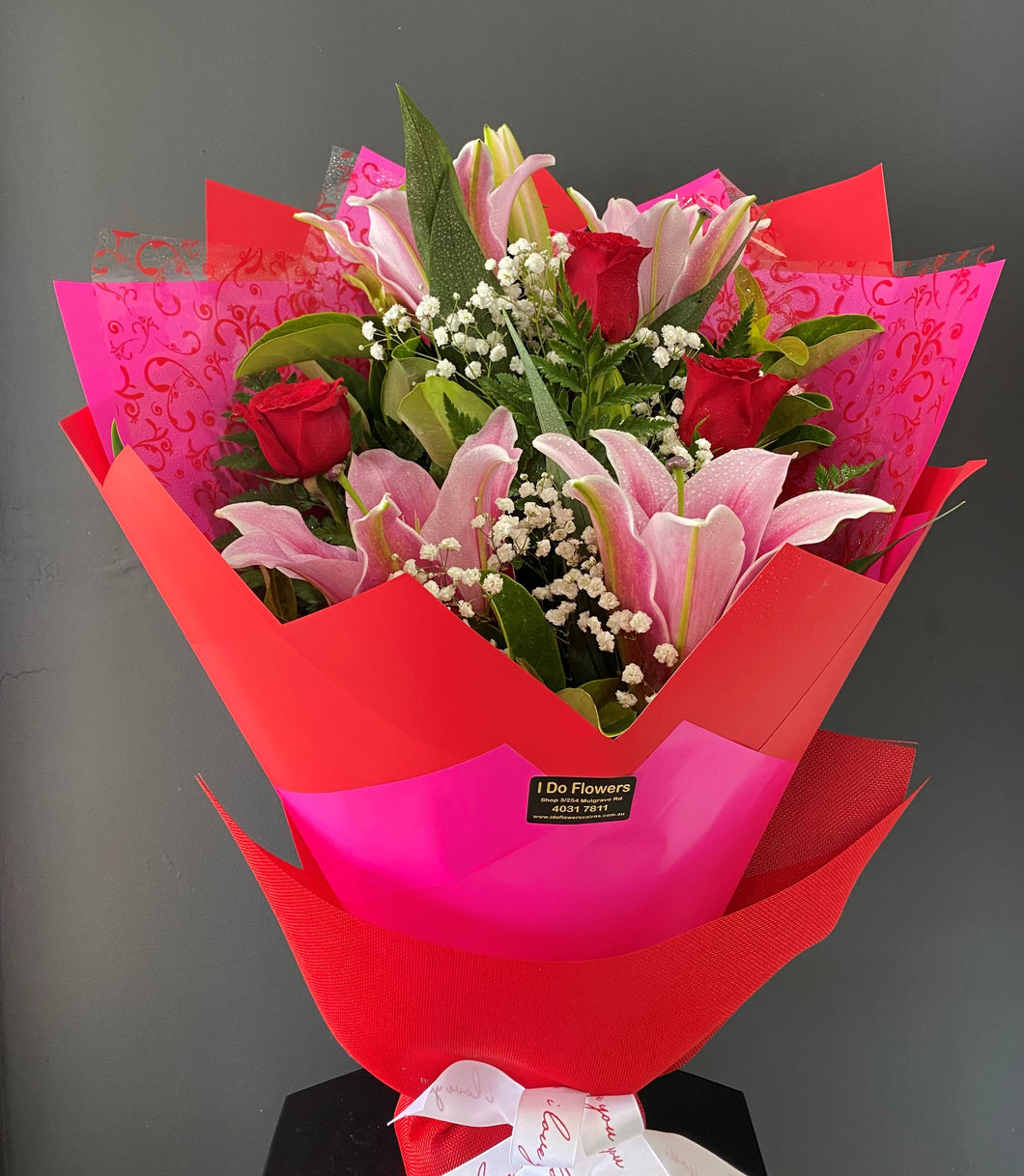 Red Roses with Pink Lillies